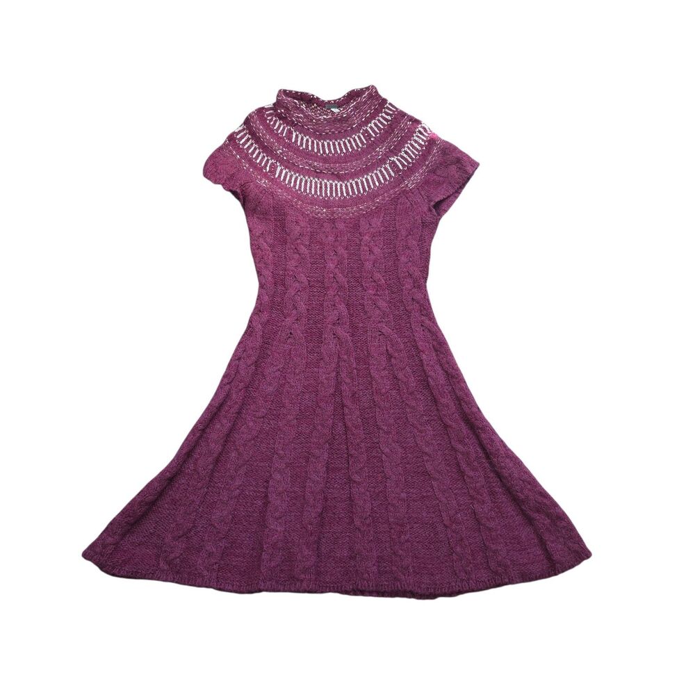 Free People Women's XS Plum Nordic Wool Blend Knit Sweater Dress High Neck EUC